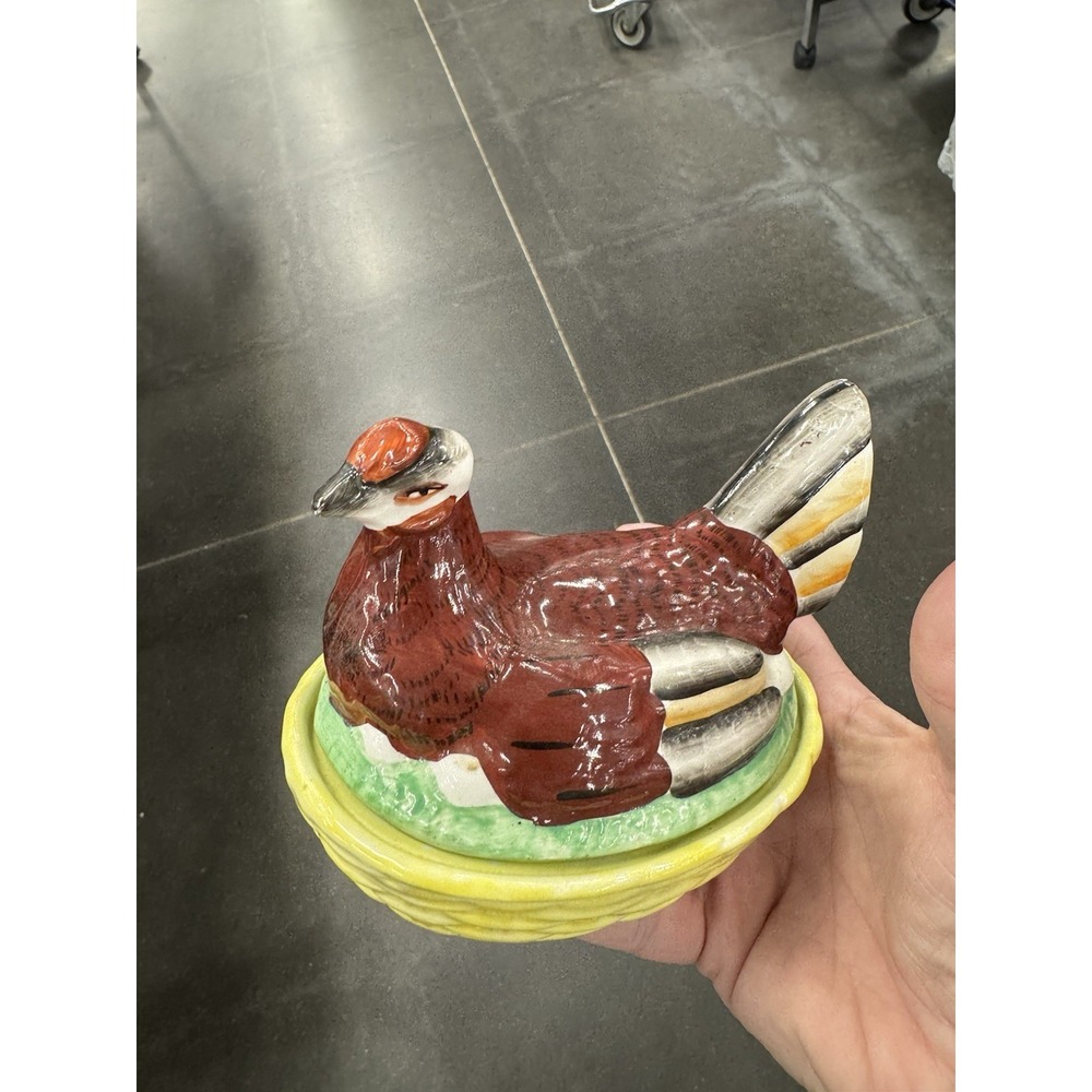 Wonderful  Antique English Staffordshire Brown Hen Chicken On A Nest